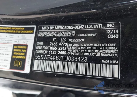 2015 Mercedes-Benz C 300 4Matic из США, поврежденный, VIN 55SWF4KB7FU038428